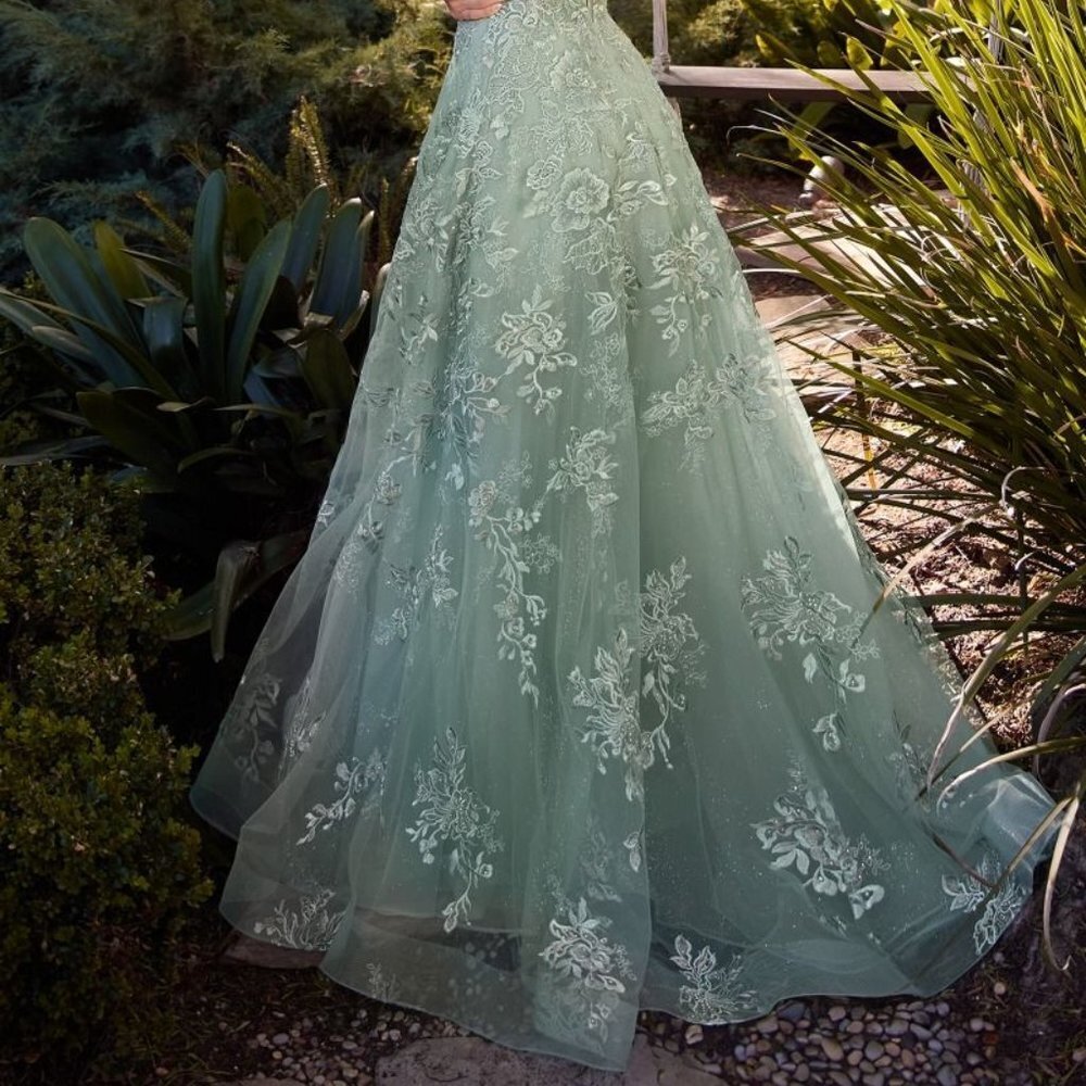 N/A NEW FORMAL SLEEVELESS A-LINE TULLE DRESS EMBROIDERED WITH FLORAL LACE A1248 - Picture 7 of 10
